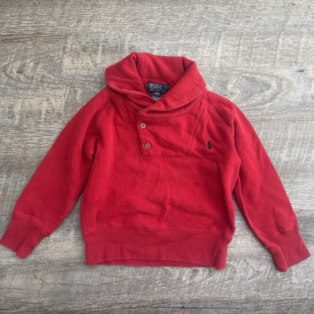 Polo Ralph Lauren Sweater Boys 4 Red Shawl Collar Knit Cotton Jumper Pullover
